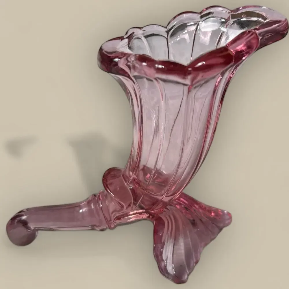 Fenton Cranberry Hobnail Ruffled Edge Vase 5” Vtg Art Glass MCM + Cornucopia Lot